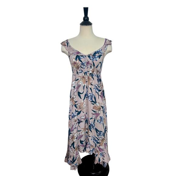 O’Neill Floral Maxi Dress Women’s SM Pink Purple Blue Ruffle Hem Boho Sundress - Picture 1 of 5
